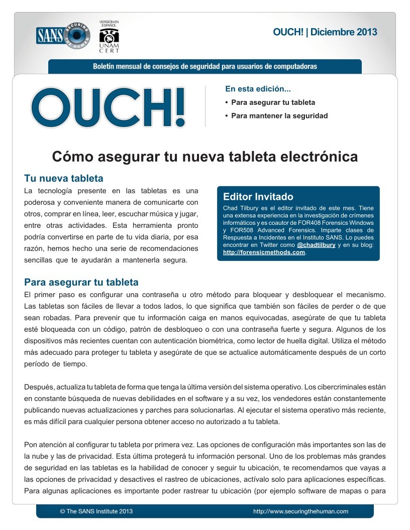 Imágen de pdf OUCH 2013 - Cómo asegurar tu nueva tableta electrónica