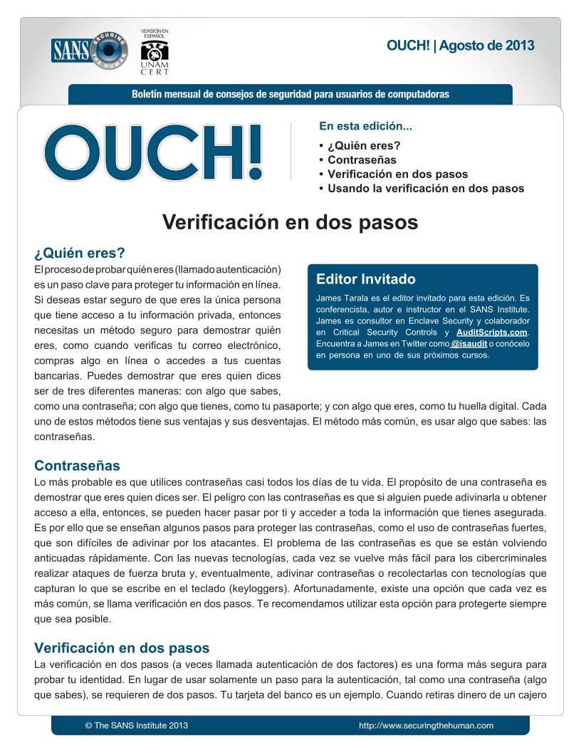 Imágen de pdf OUCH 20130 - Verificación en dos pasos
