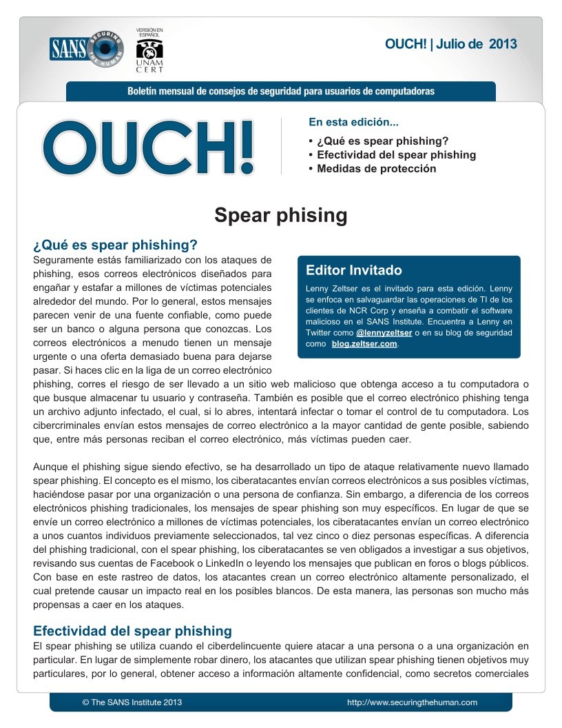 Imágen de pdf OUCH 2013 - Spear phising