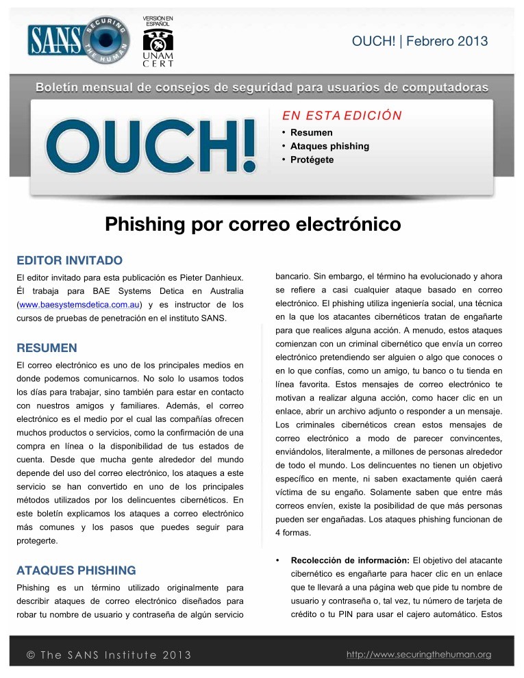 Imágen de pdf OUCH 2013 - Phishing por correo electrónico