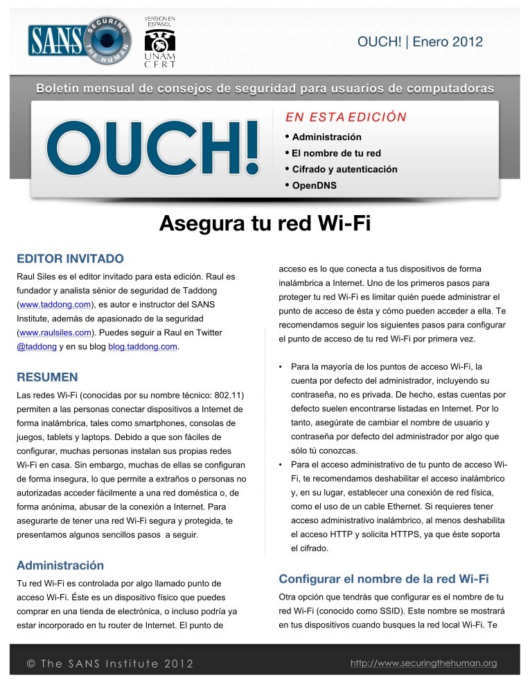 Imágen de pdf OUCH 2011 - Asegura tu red Wi-Fi
