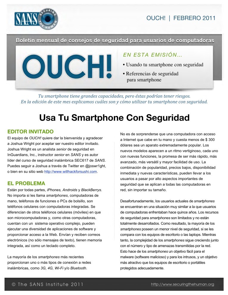 Imágen de pdf OUCH 2011 - Usa Tu Smartphone Con Seguridad