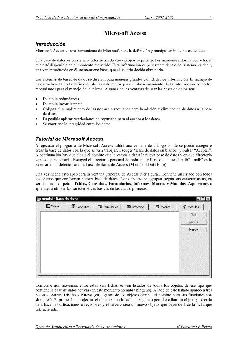 Imágen de pdf Prácticas de Introducción al uso de Computadores - Microsoft Access