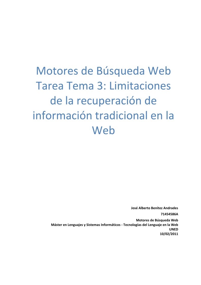 Imágen de pdf Motores de Búsqueda Web - Tarea Tema 3: Limitaciones de la recuperación de información tradicional en la Web