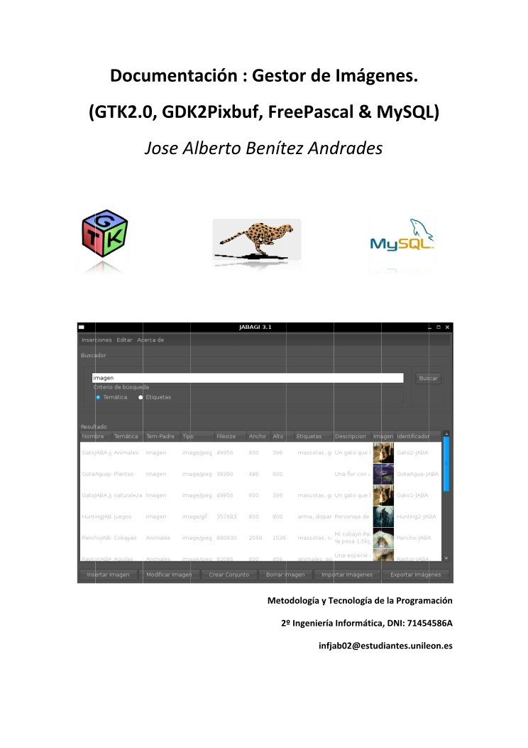 Imágen de pdf Documentación : Gestor de Imágenes. (GTK2.0, GDK2Pixbuf, FreePascal & MySQL)