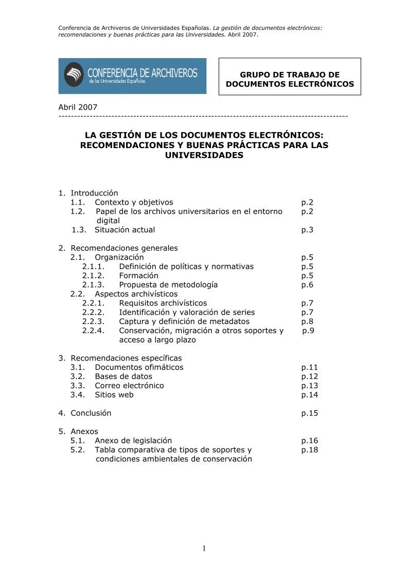 Imágen de pdf La gestión de documentos electrónicos: recomendaciones y buenas prácticas para las Universidades