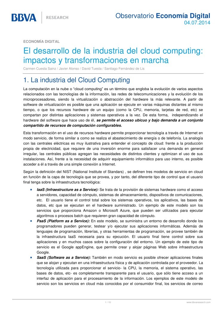 Imágen de pdf El desarrollo de la industria del cloud computing: impactos y transformaciones en marcha - Observatorio Economía Digital 04.07.14