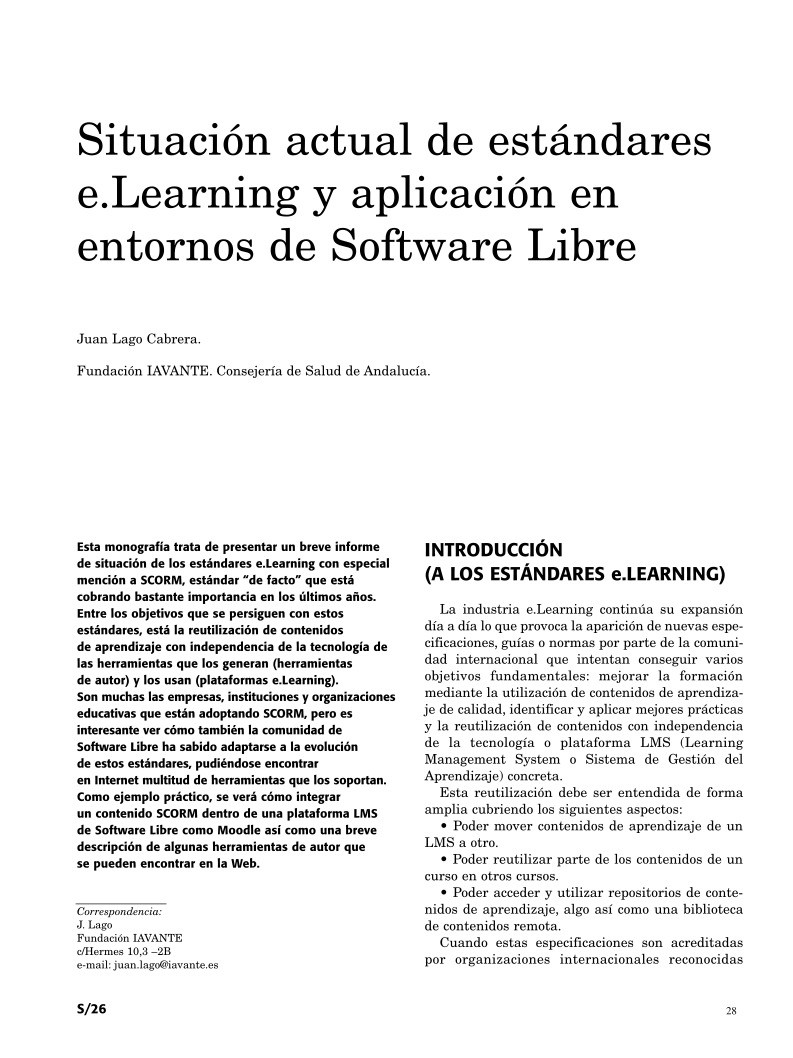Imágen de pdf Situación actual de estándares e.Learning y aplicación en entornos de Software Libre