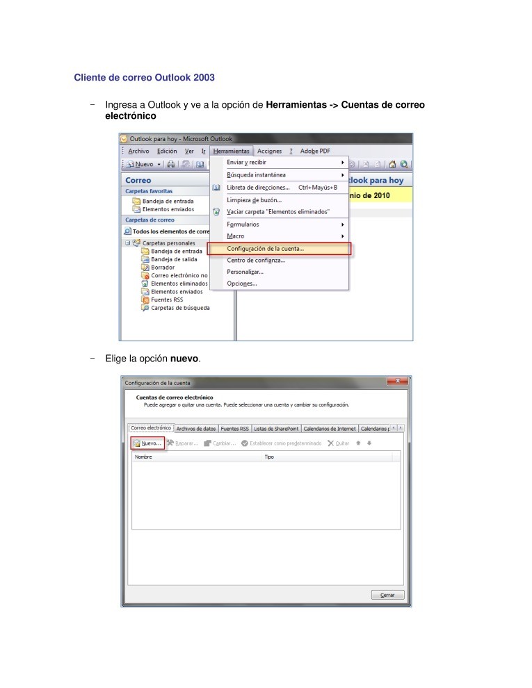 Imágen de pdf Cliente de correo Outlook 2003