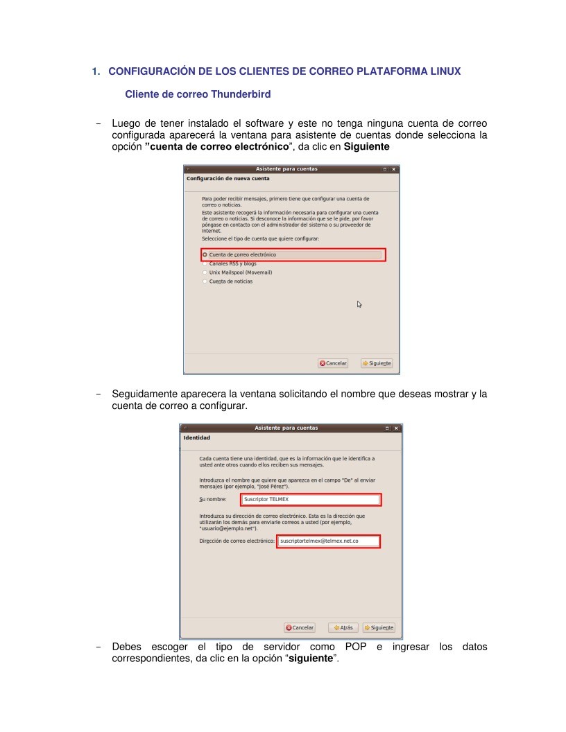 Imágen de pdf Guion configuracion cuentas de correo THUNDERBIRD Linux