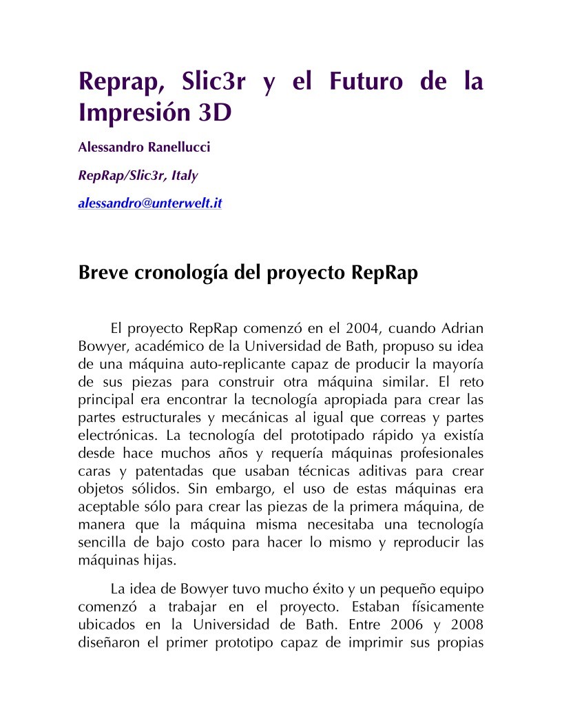 Imágen de pdf reprap, slic3r y el futuro de la impresión 3d