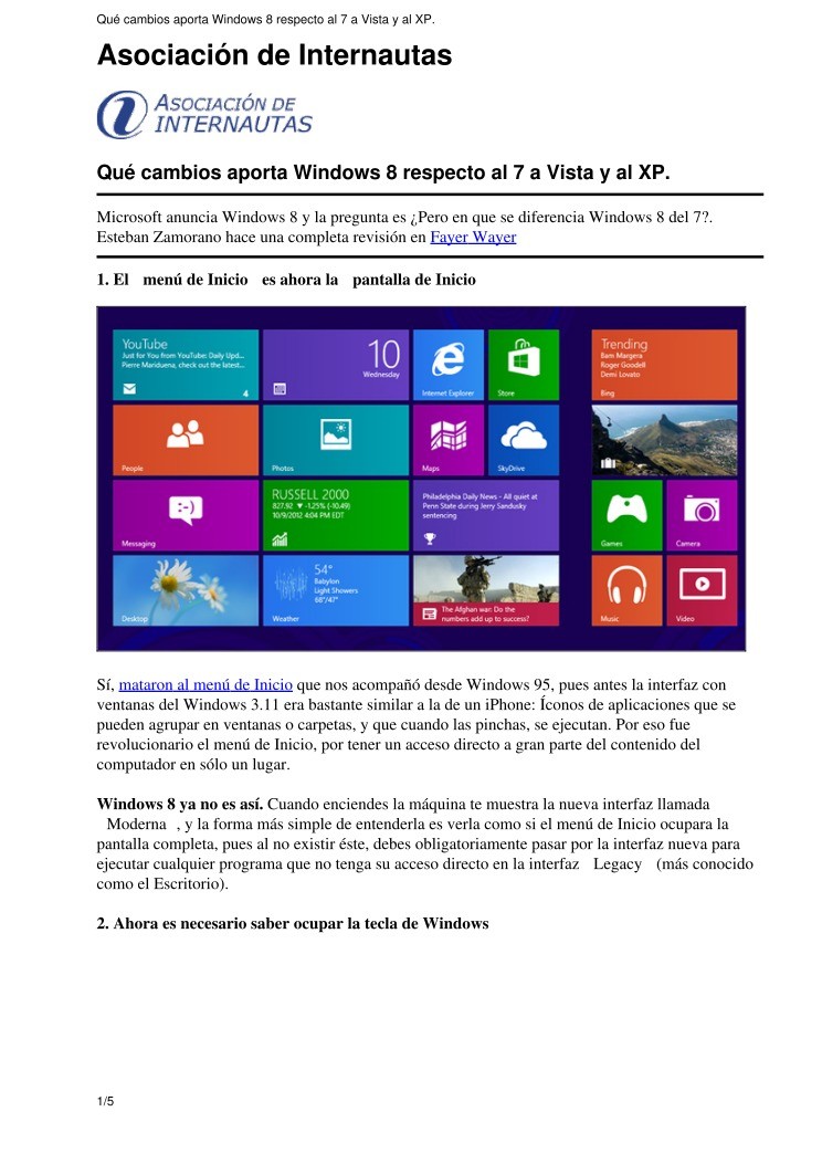Imágen de pdf Qué cambios aporta Windows 8 respecto al 7 a Vista y al XP