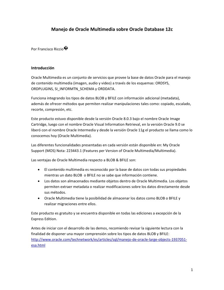 Imágen de pdf Manejo Oracle Multimedia Oracle Database 12c