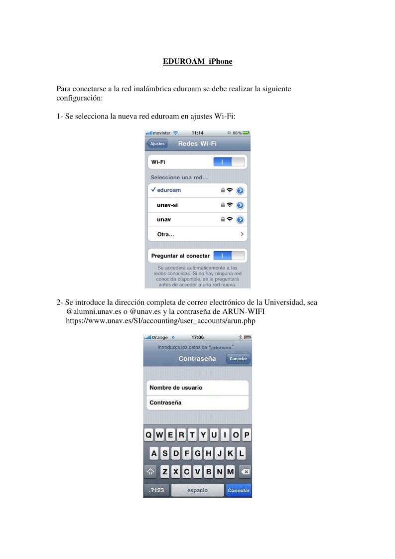 Imágen de pdf EDUROAM iPhone