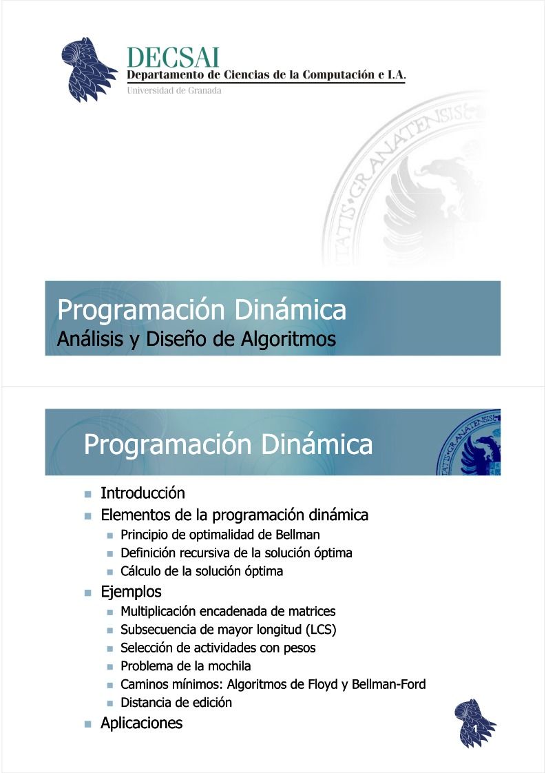 Imágen de pdf Análisis y Diseño de Algoritmos - Programación Dinámica