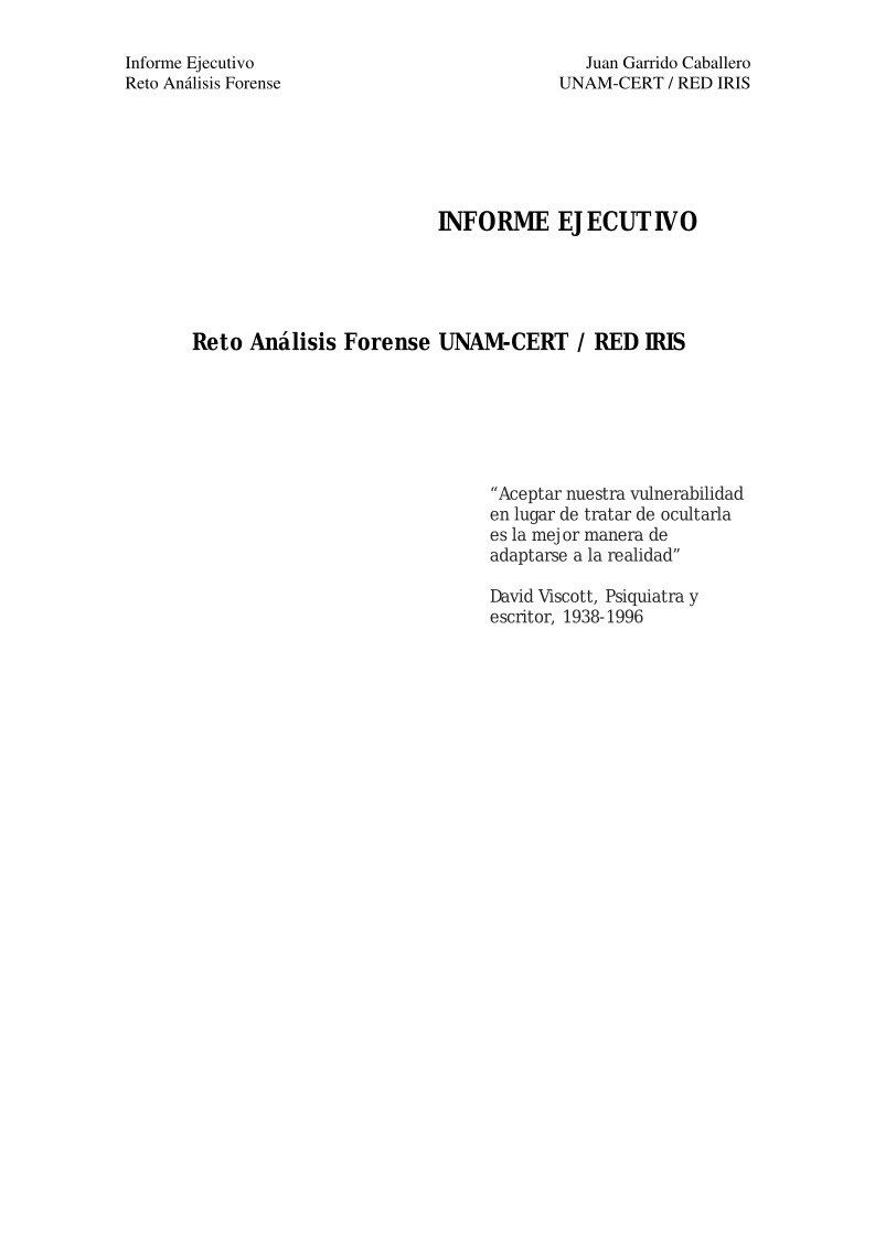 Imágen de pdf Reto Análisis Forense UNAM-CERT / REDIRIS - Informe Ejecutivo