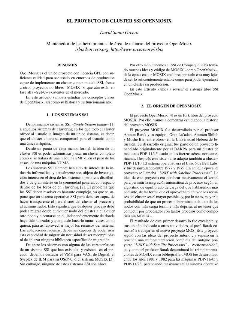 Imágen de pdf EL PROYECTO DE CLUSTER SSI OPENMOSIX