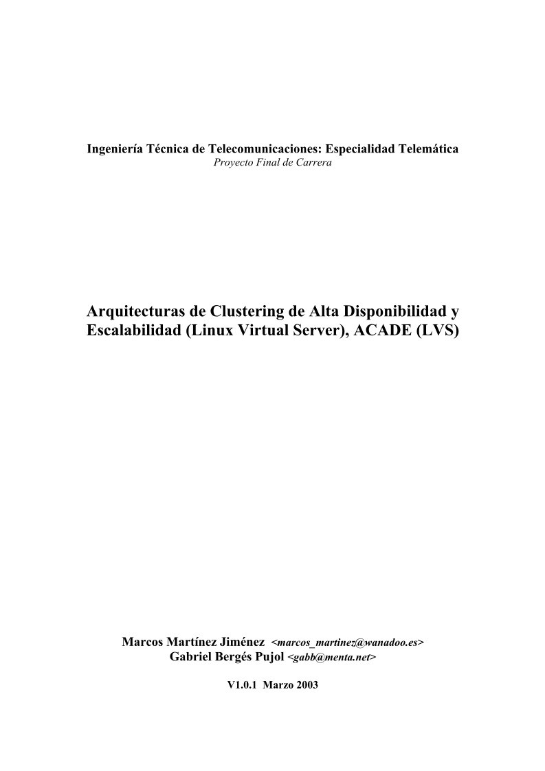 Imágen de pdf Arquitecturas de Clustering de Alta Disponibilidad y Escalabilidad (Linux Virtual Server), ACADE (LVS)