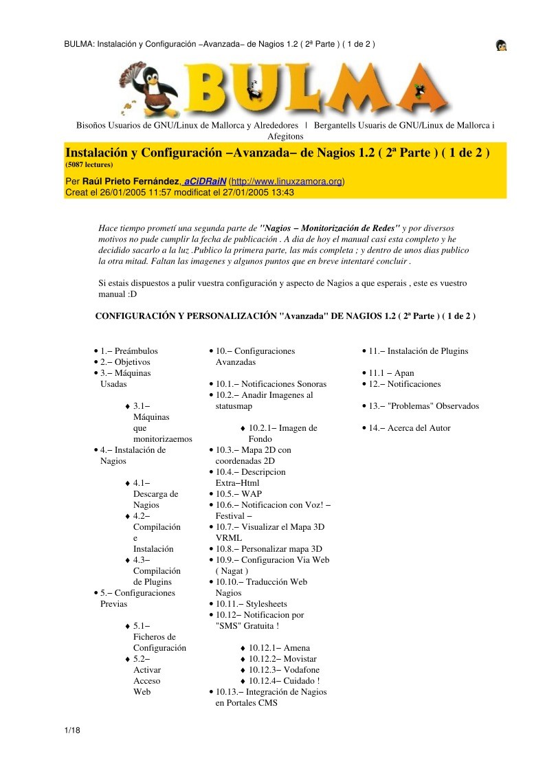 Imágen de pdf BULMA: Instalación y Configuración -Avanzada- de Nagios 1.2 ( 2ª Parte ) ( 1 de 2 )
