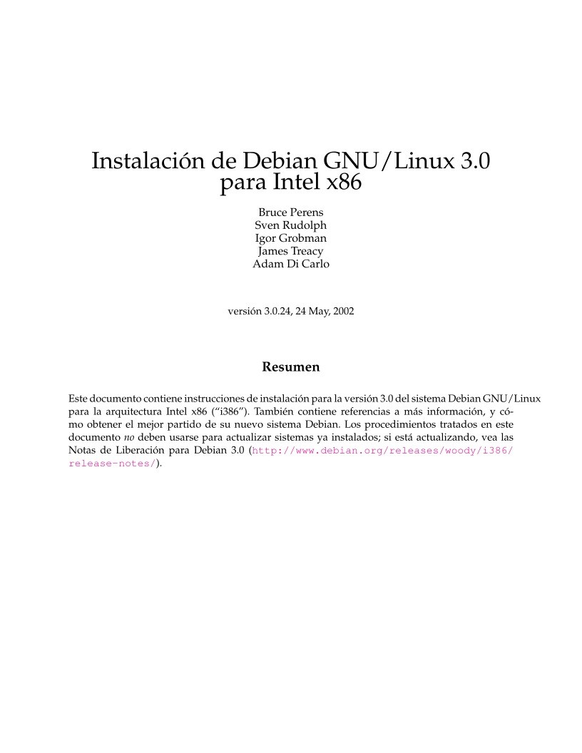 Imágen de pdf Instalación de Debian GNU/Linux 3.0 para Intel x86