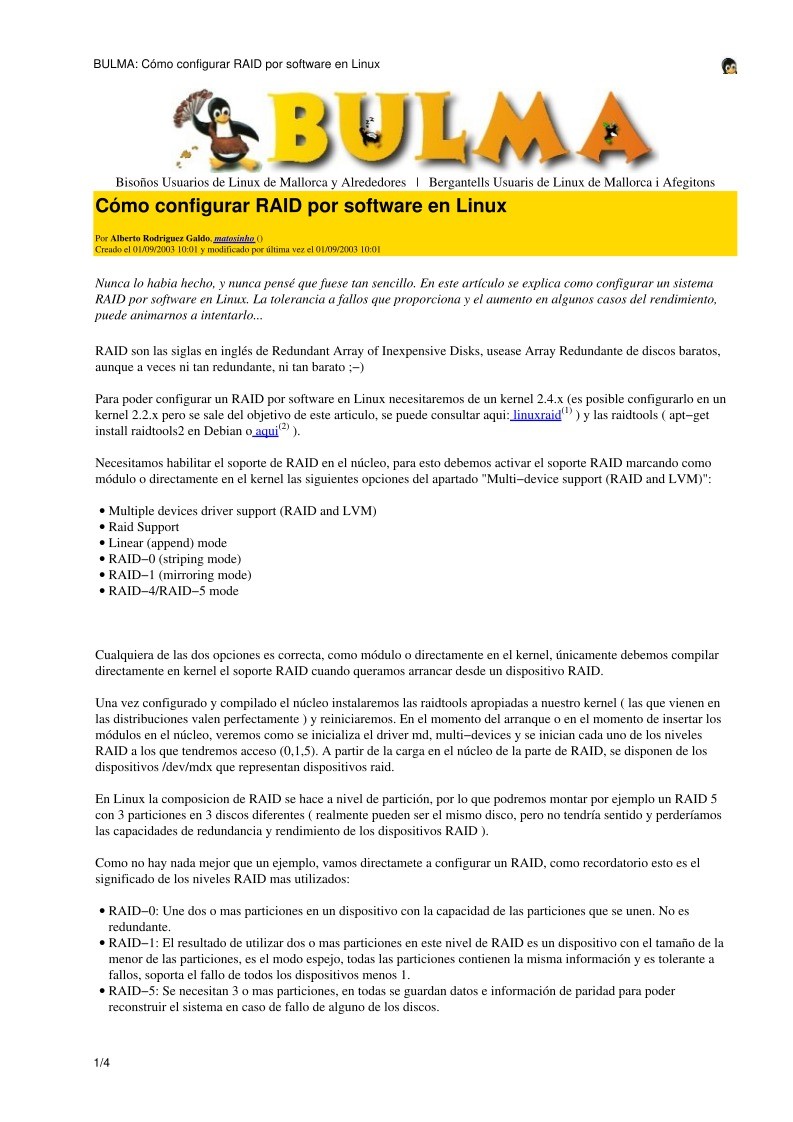 Imágen de pdf BULMA: Cómo configurar RAID por software en Linux