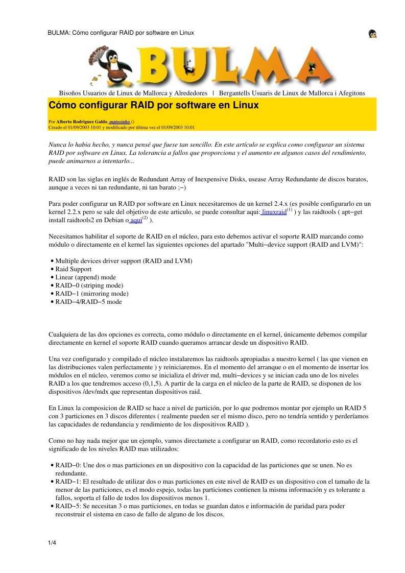 Imágen de pdf BULMA: Cómo configurar RAID por software en Linux