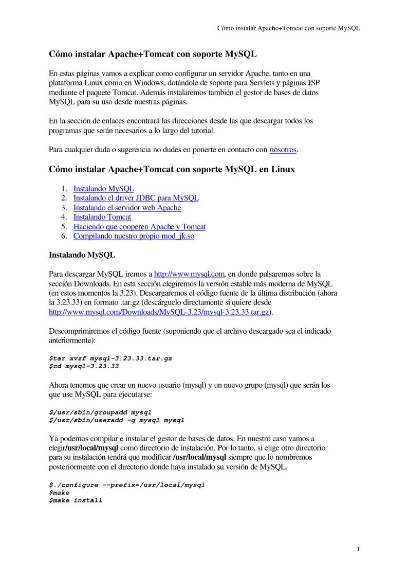Imágen de pdf Cómo instalar Apache+Tomcat con soporte MySQL