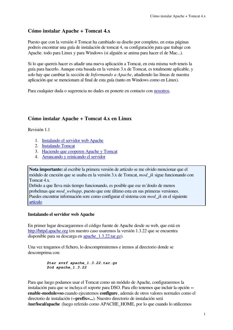 Imágen de pdf Cómo instalar Apache + Tomcat 4.x