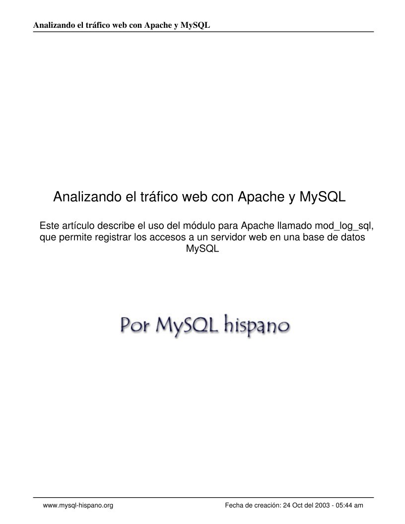 Imágen de pdf Analizando el tráfico web con Apache y MySQL