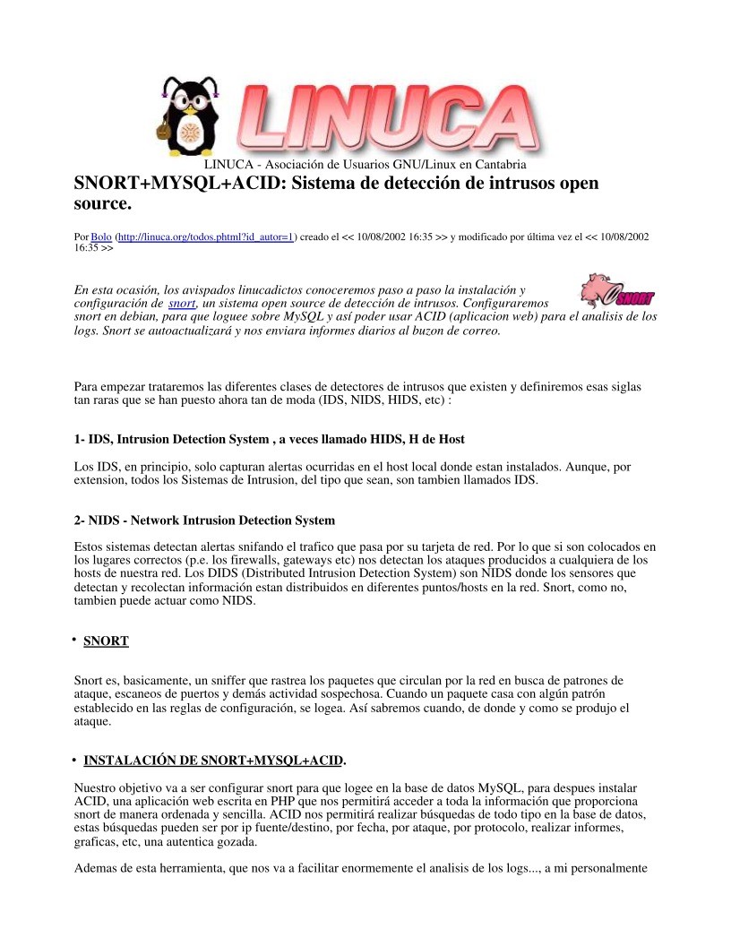 Imágen de pdf SNORT+MYSQL+ACID: Sistema de detección de intrusos open source