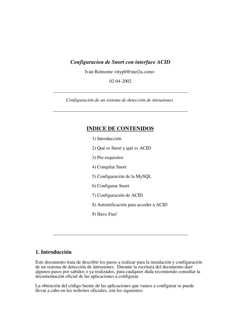 Imágen de pdf Configuracion de Snort con interface ACID