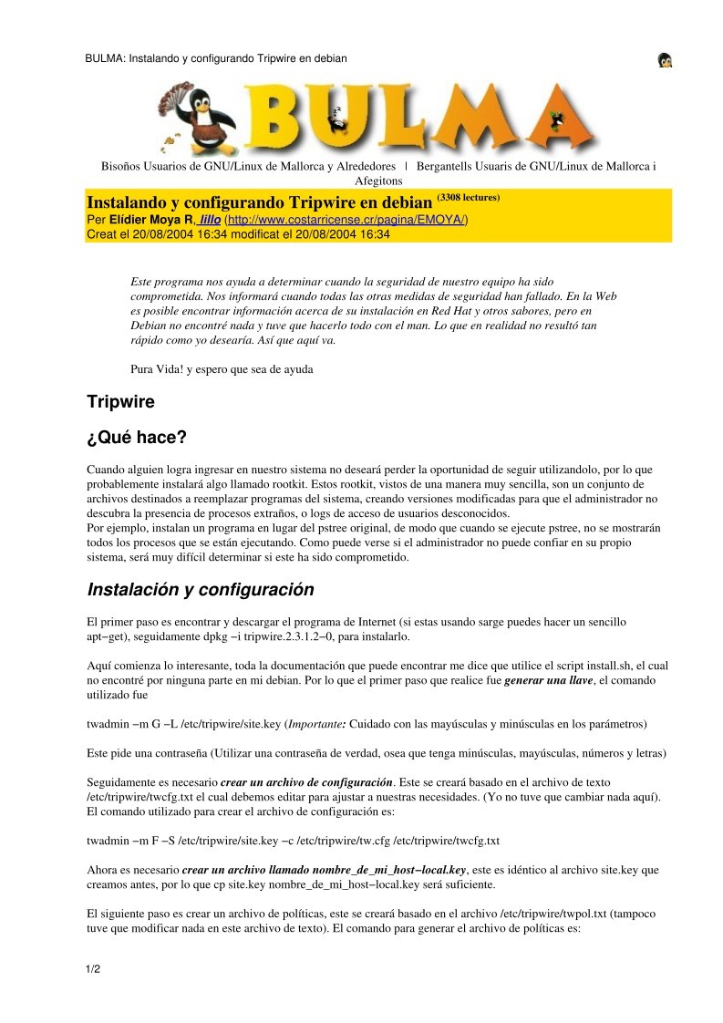 Imágen de pdf BULMA: Instalando y configurando Tripwire en debian