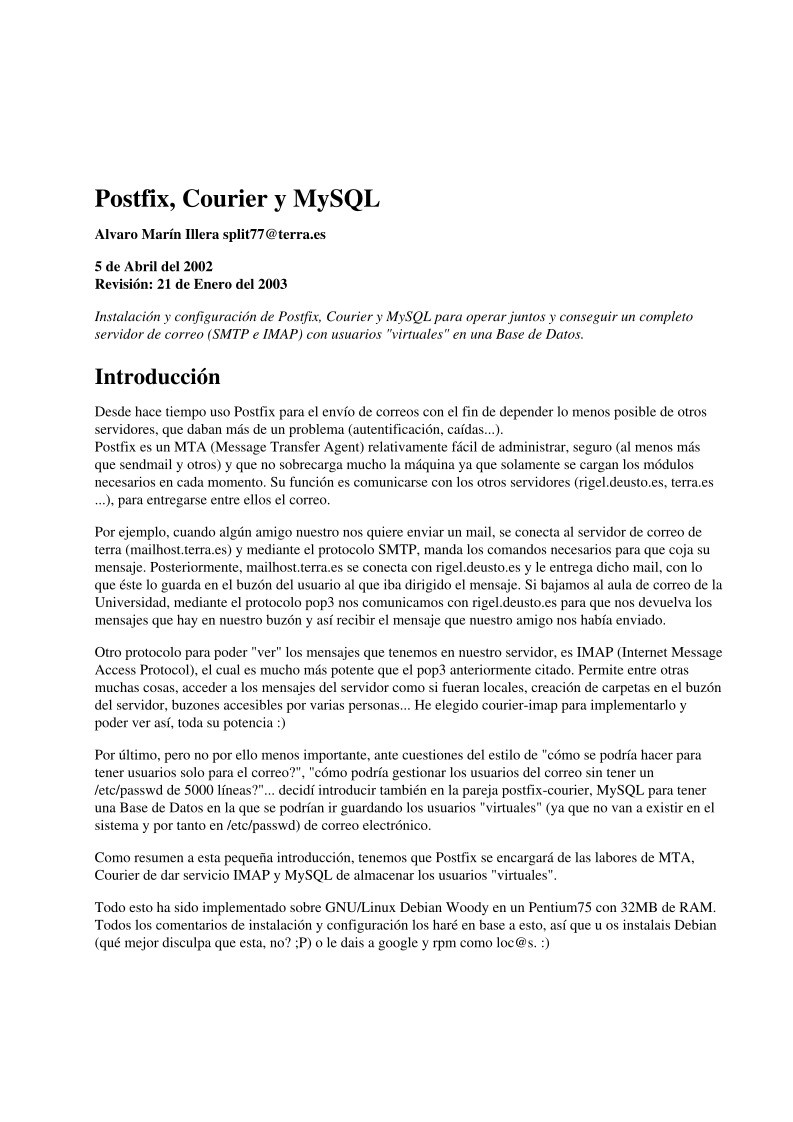 Imágen de pdf Postfix, Courier y MySQL