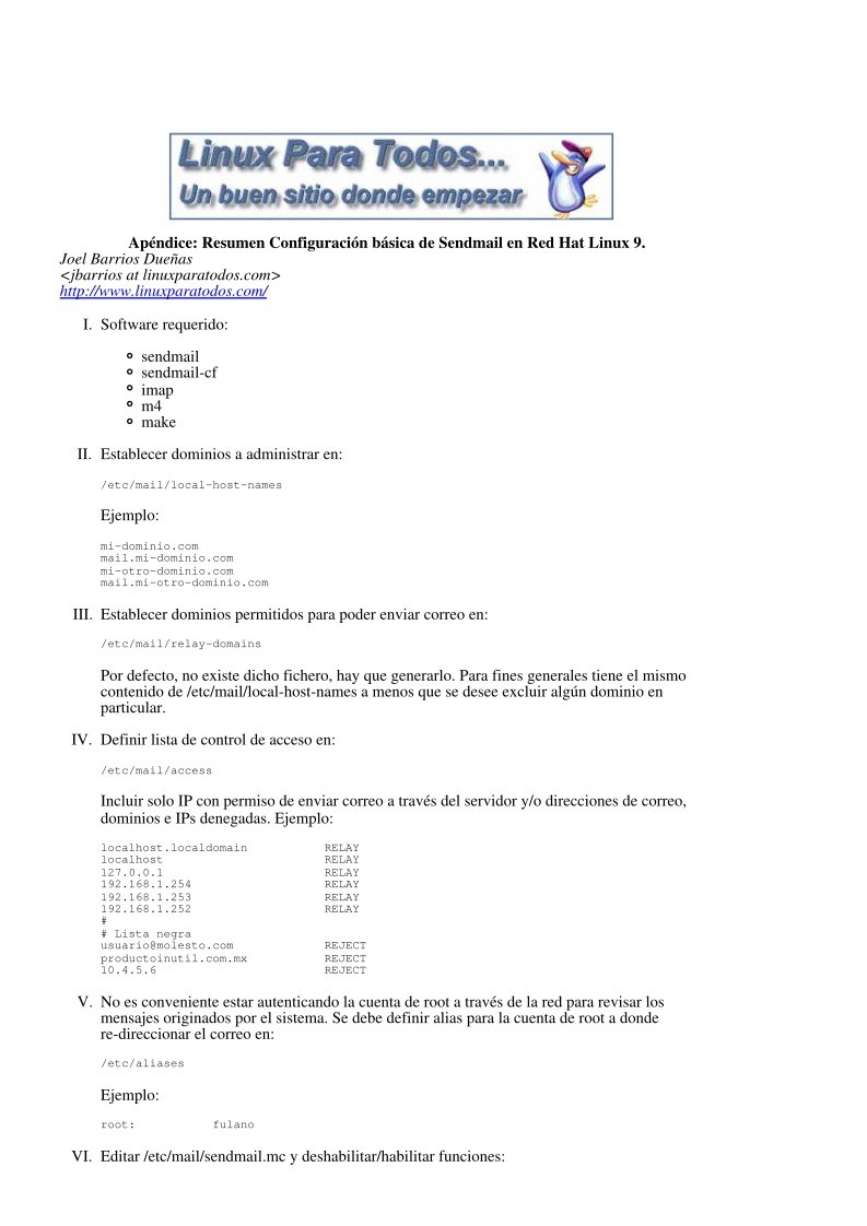 Imágen de pdf Resumen Configuración básica de Sendmail en Red Hat Linux 9