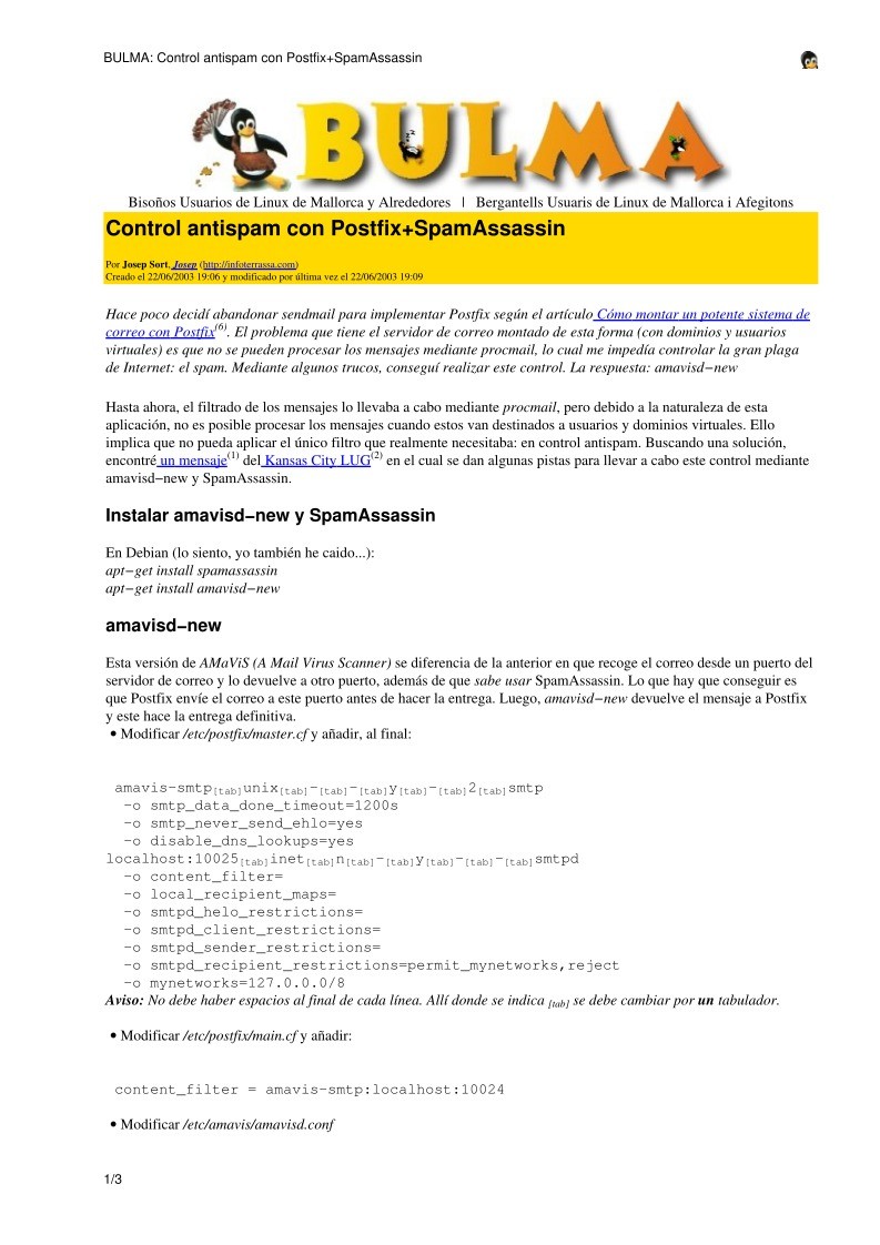 Imágen de pdf BULMA: Control antispam con Postfix+SpamAssassin