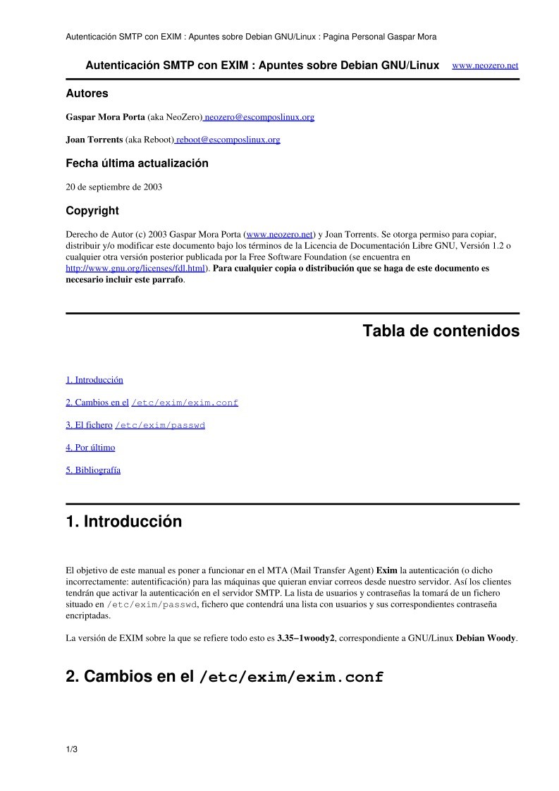 Imágen de pdf Autenticación SMTP con EXIM : Apuntes sobre Debian GNU/Linux : Pagina Personal Gaspar Mora