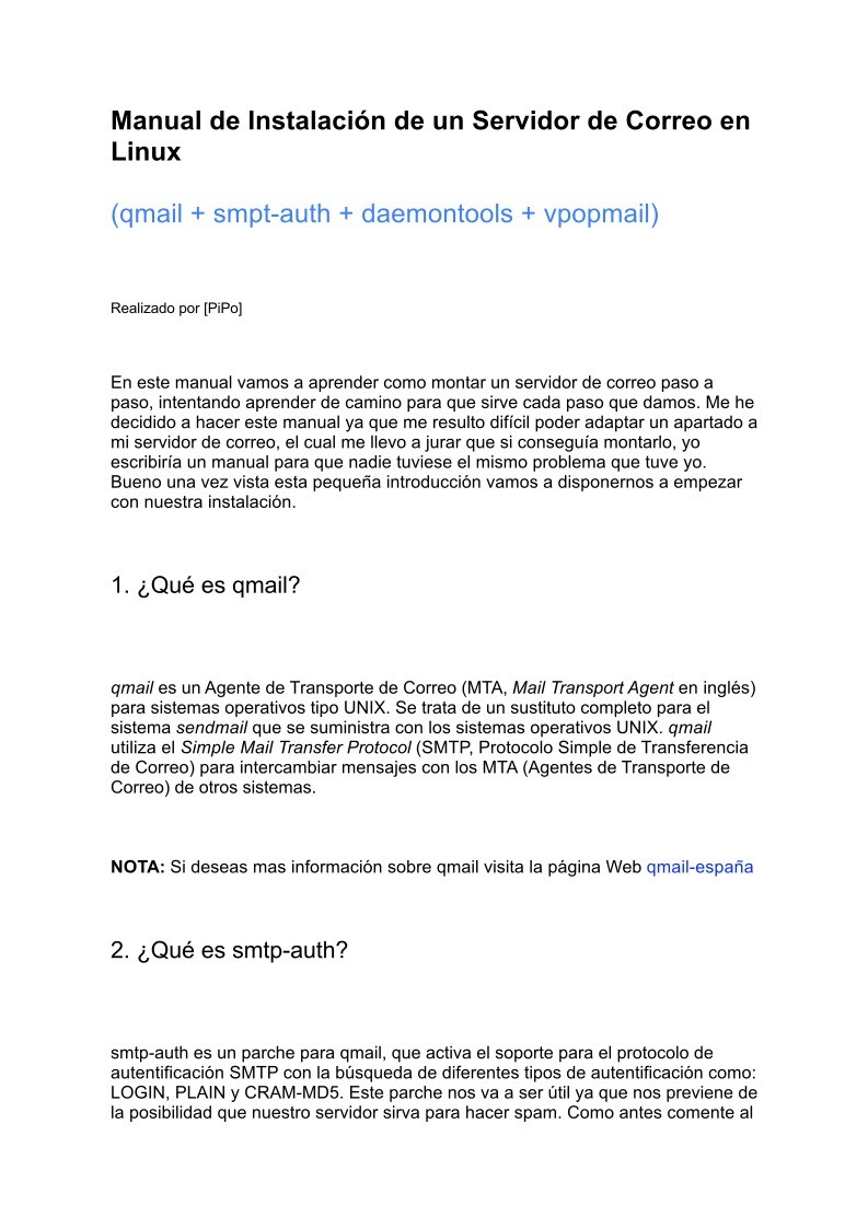 Imágen de pdf Manual de Instalación de un Servidor de Correo en Linux (qmail + smpt-auth + daemontools + vpopmail)