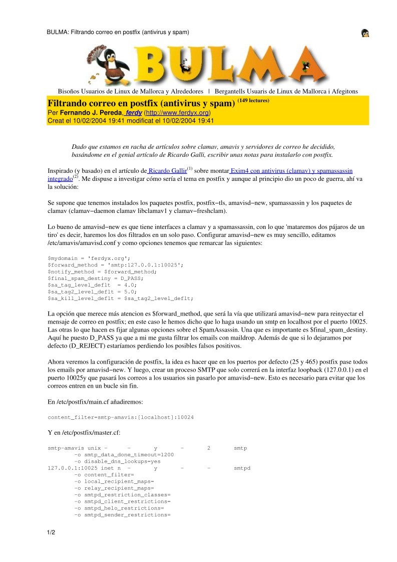 Imágen de pdf BULMA: Filtrando correo en postfix (antivirus y spam)