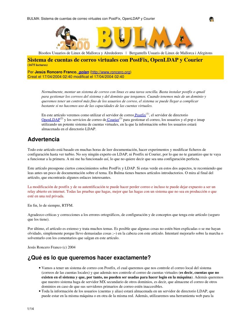 Imágen de pdf BULMA: Sistema de cuentas de correo virtuales con PostFix, OpenLDAP y Courier