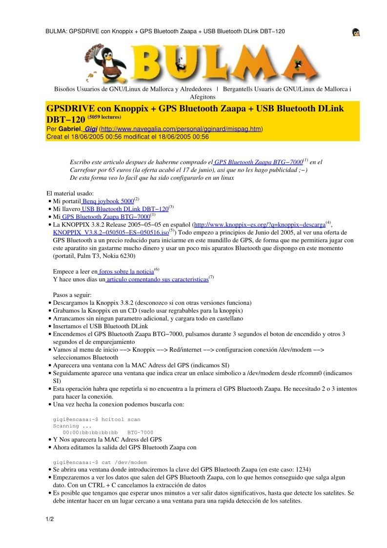 Imágen de pdf BULMA: GPSDRIVE con Knoppix + GPS Bluetooth Zaapa + USB Bluetooth DLink DBT-120