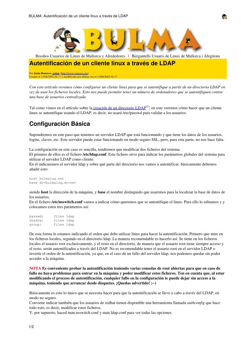 Imágen de pdf BULMA: Autentificación de un cliente linux a través de LDAP