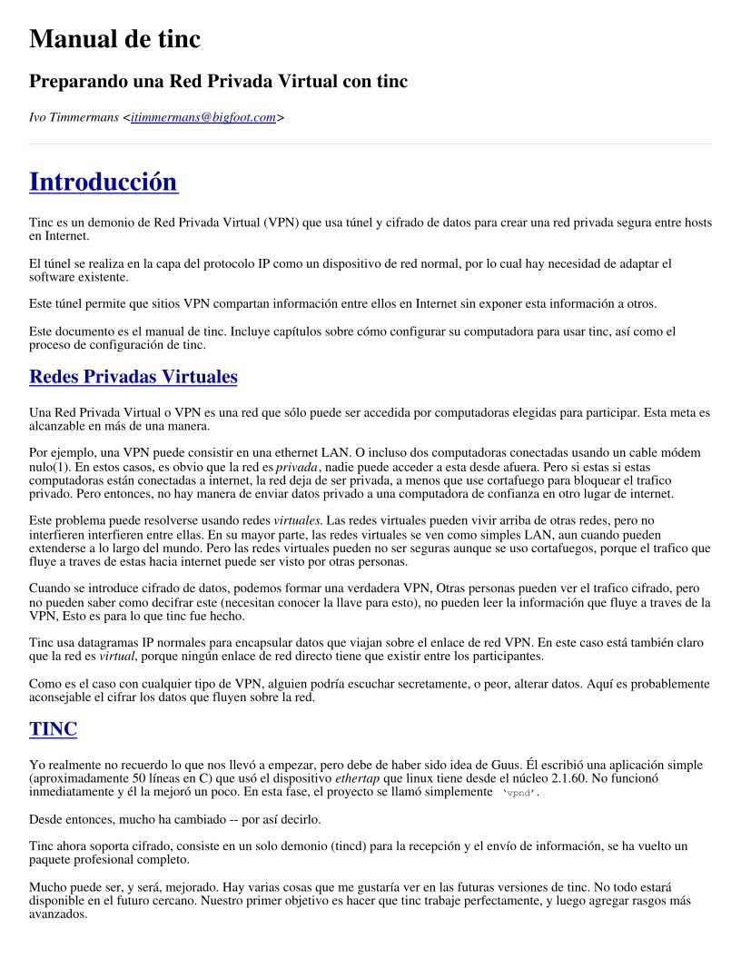 Imágen de pdf Manual de tinc - Preparando una Red Privada Virtual con tinc