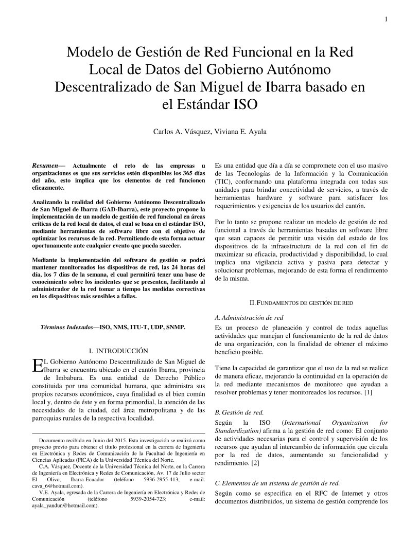 Imágen de pdf Modelo de Gestión de Red Funcional en la Red Local de Datos del Gobierno Autónomo Descentralizado de San Miguel de Ibarra basado en el Estándar ISO