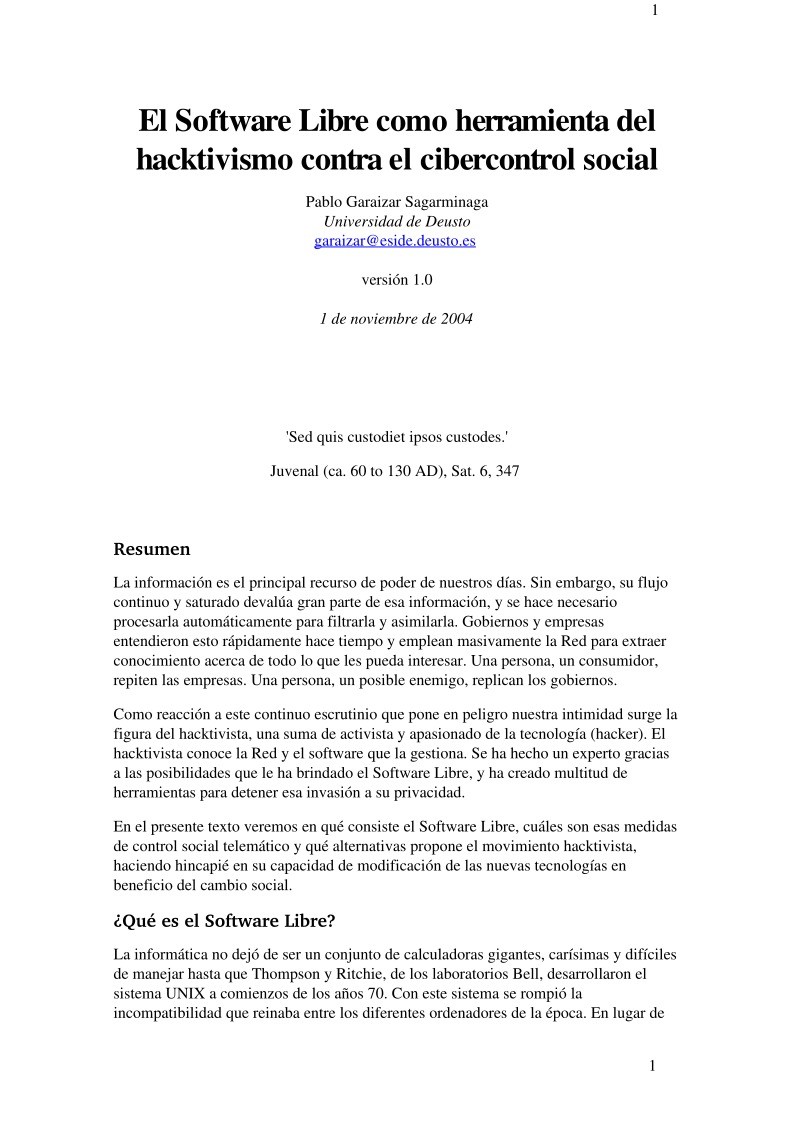 Imágen de pdf El Software Libre como herramienta del hacktivismo contra el cibercontrol social