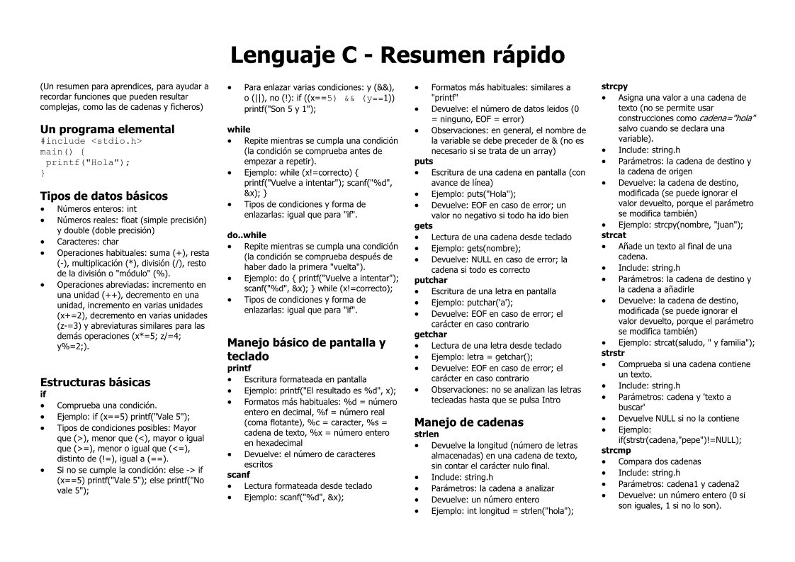 Imágen de pdf Lenguaje C - Resumen rápido