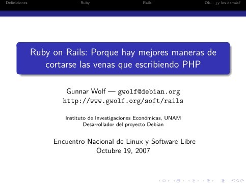 Imágen de pdf Ruby on Rails: Porque hay mejores maneras de cortarse las venas que escribiendo PHP