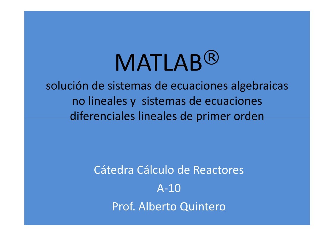 Imágen de pdf Matlab - solución de sistemas de ecuaciones algebraicas no lineales y sistemas de ecuaciones diferenciales lineales de primer orden