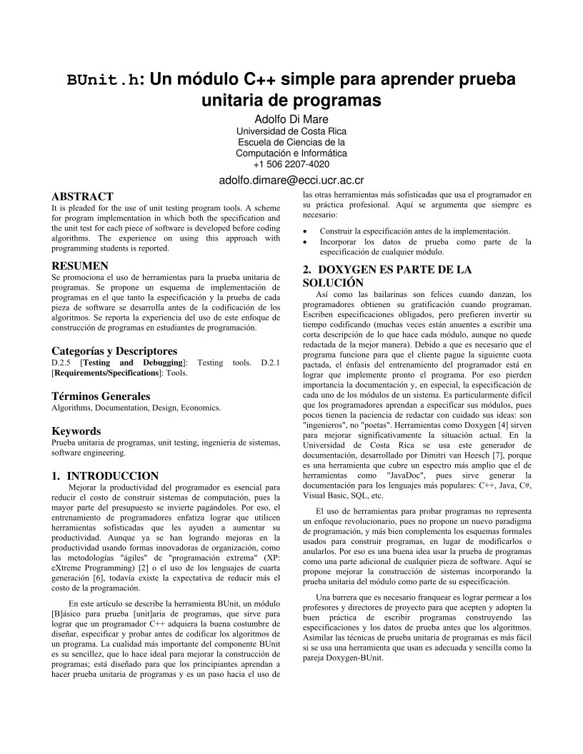 Imágen de pdf BUnit.h: Un módulo C++ simple para aprender prueba unitaria de programas