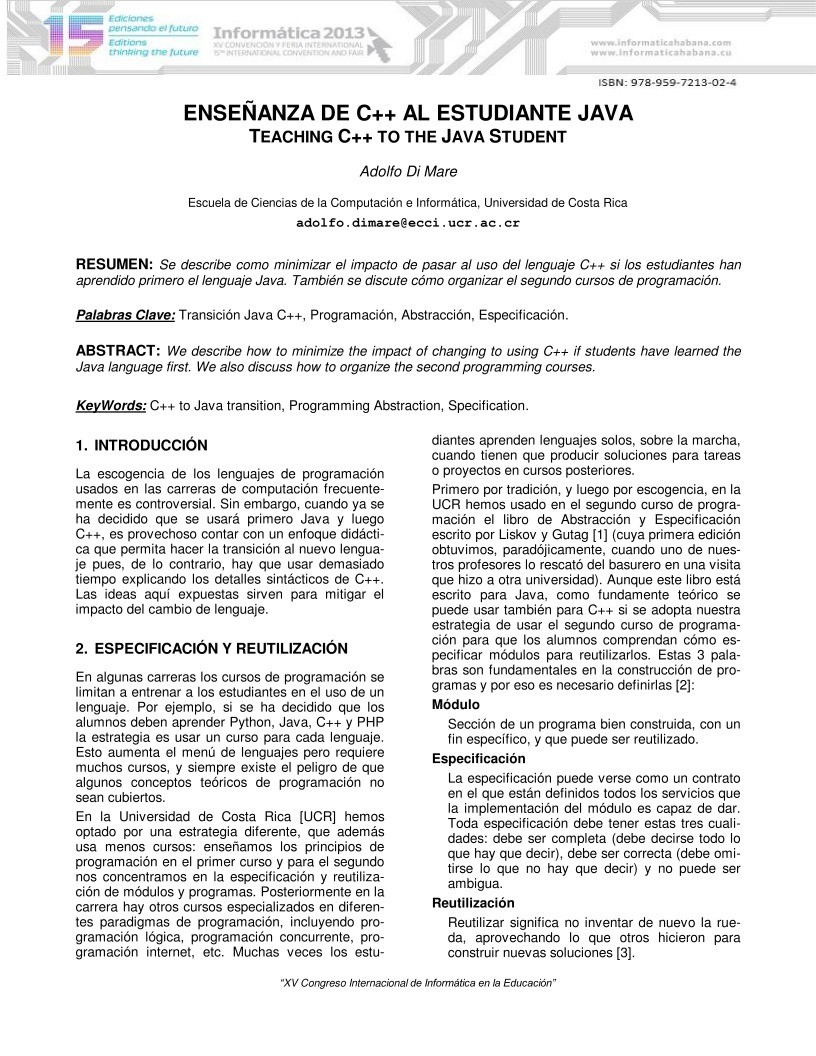 Imágen de pdf Enseñanza de C++ al estudiante Java