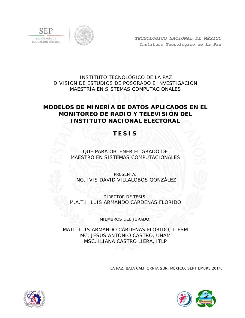 Imágen de pdf MODELOS DE MINERÍA DE DATOS APLICADOS EN EL MONITOREO DE RADIO Y TELEVISIÓN DEL INSTITUTO NACIONAL ELECTORAL